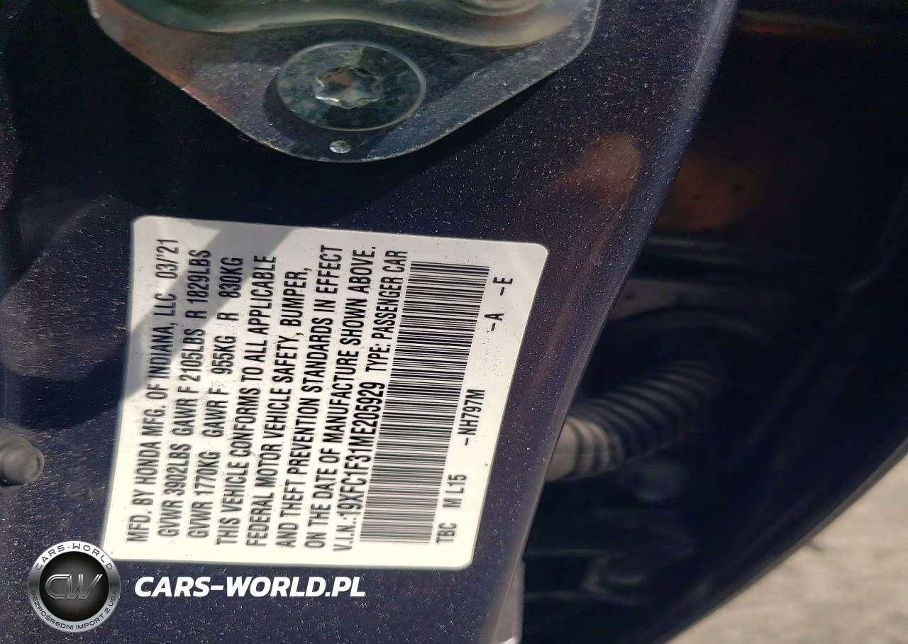 2021 Honda Civic Ex VIN:19XFC1F31ME205929 - 12