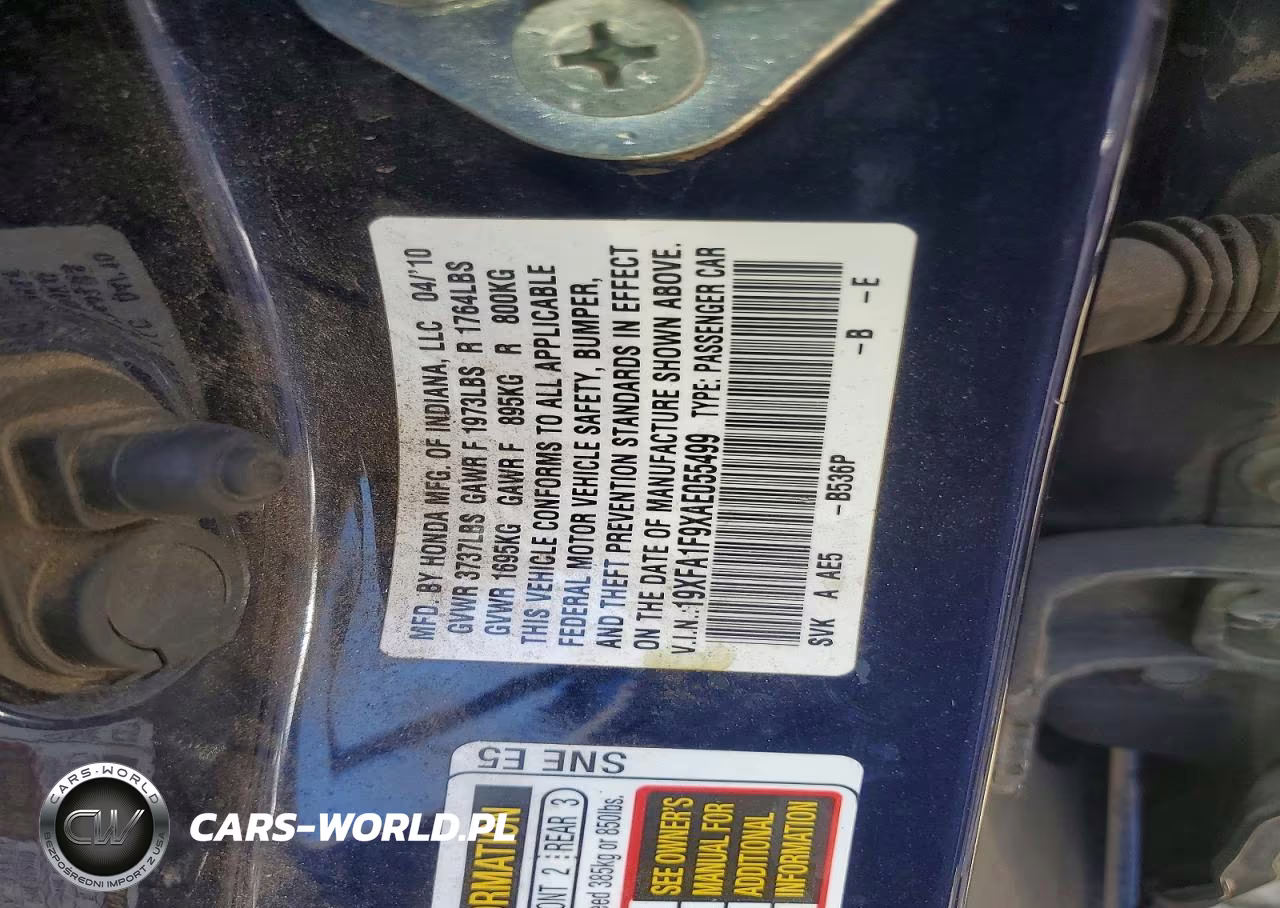 2010 Honda Civic Exl VIN:19XFA1F9XAE055499 - 12