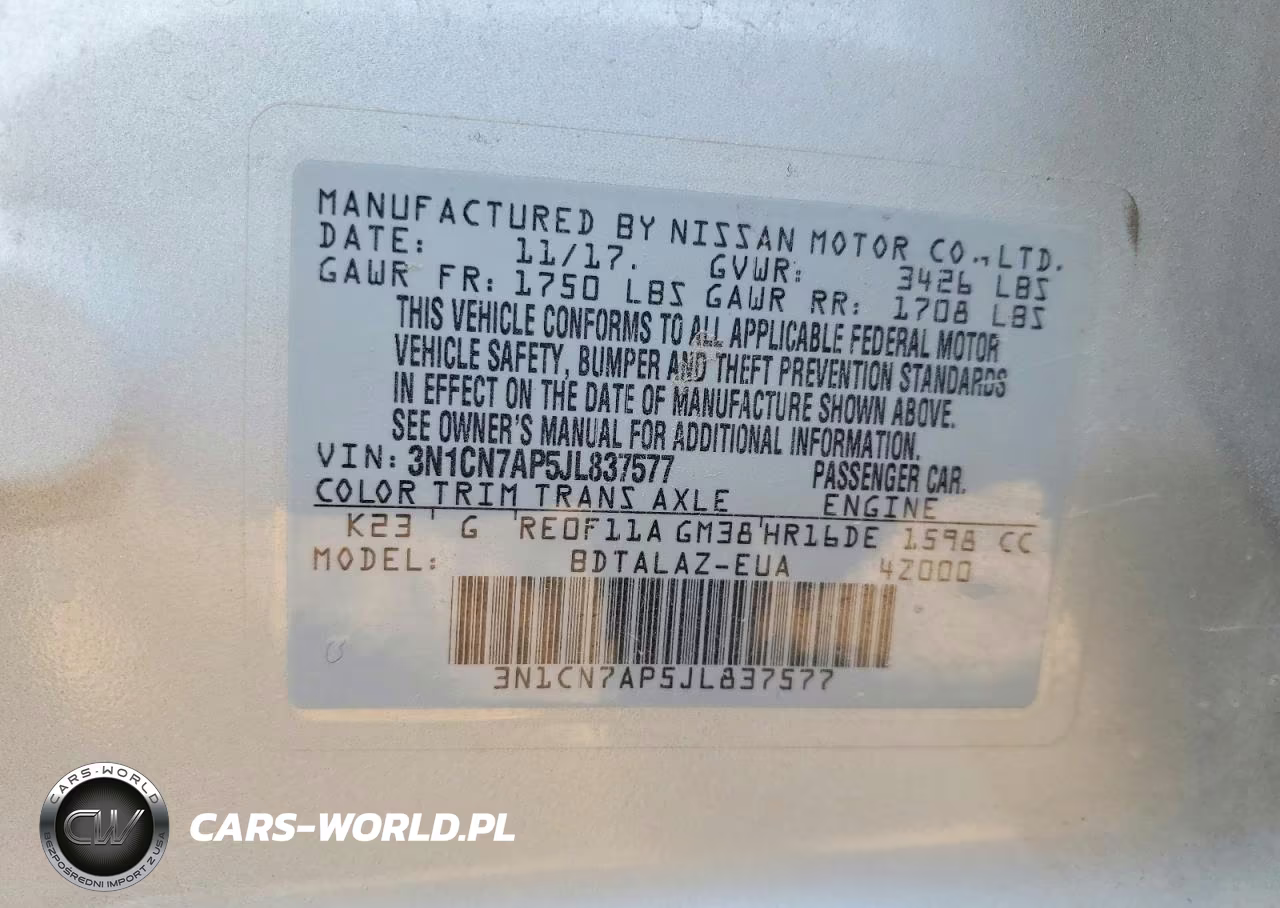 2018 Nissan Versa S Plus VIN:3N1CN7AP5JL837577 - 14