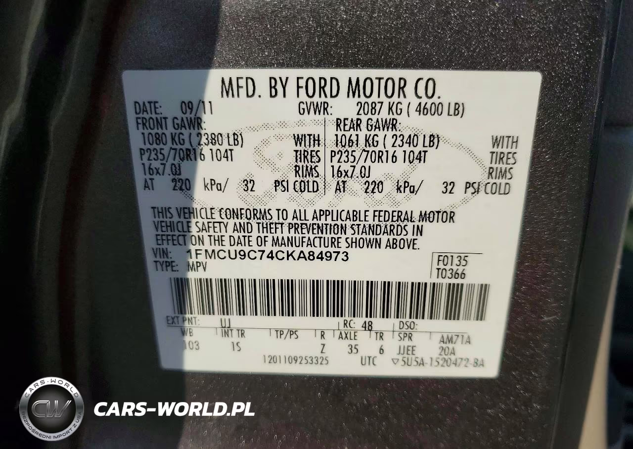 2012 Ford Escape Xls VIN:1FMCU9C74CKA84973 - 13