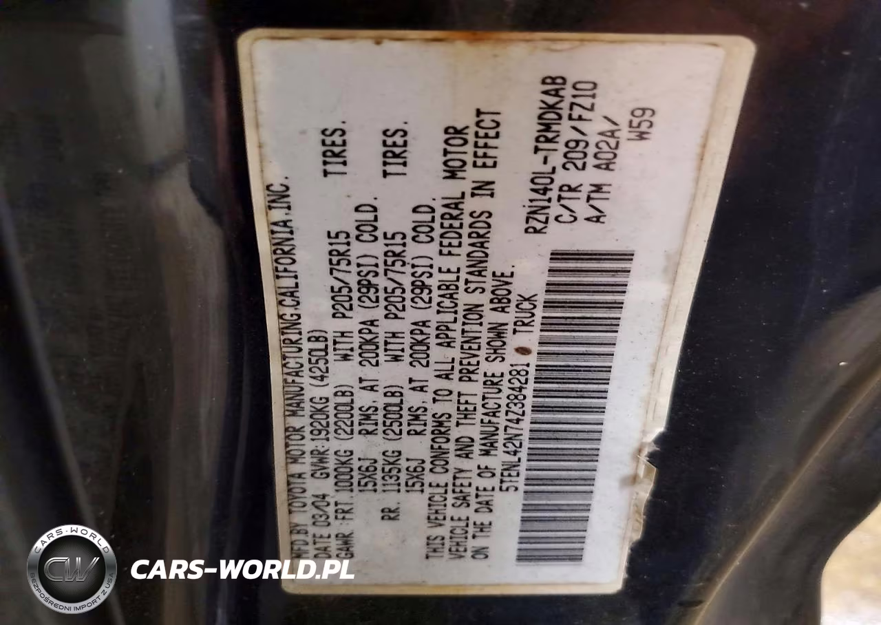 2004 Toyota Tacoma Base VIN:5TENL42N74Z384281 - 12