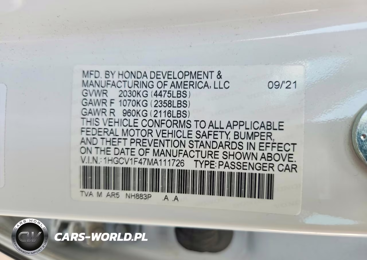 2021 Honda Accord Sport Se VIN:1HGCV1F47MA111726 - 12