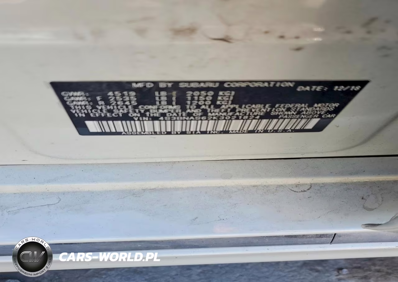 2019 Subaru Legacy Sport VIN:4S3BNAS62K3021824 - 12