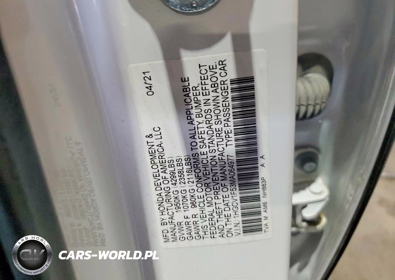 2021 Honda Accord Exl VIN:1HGCV1F53MA064977 - 13