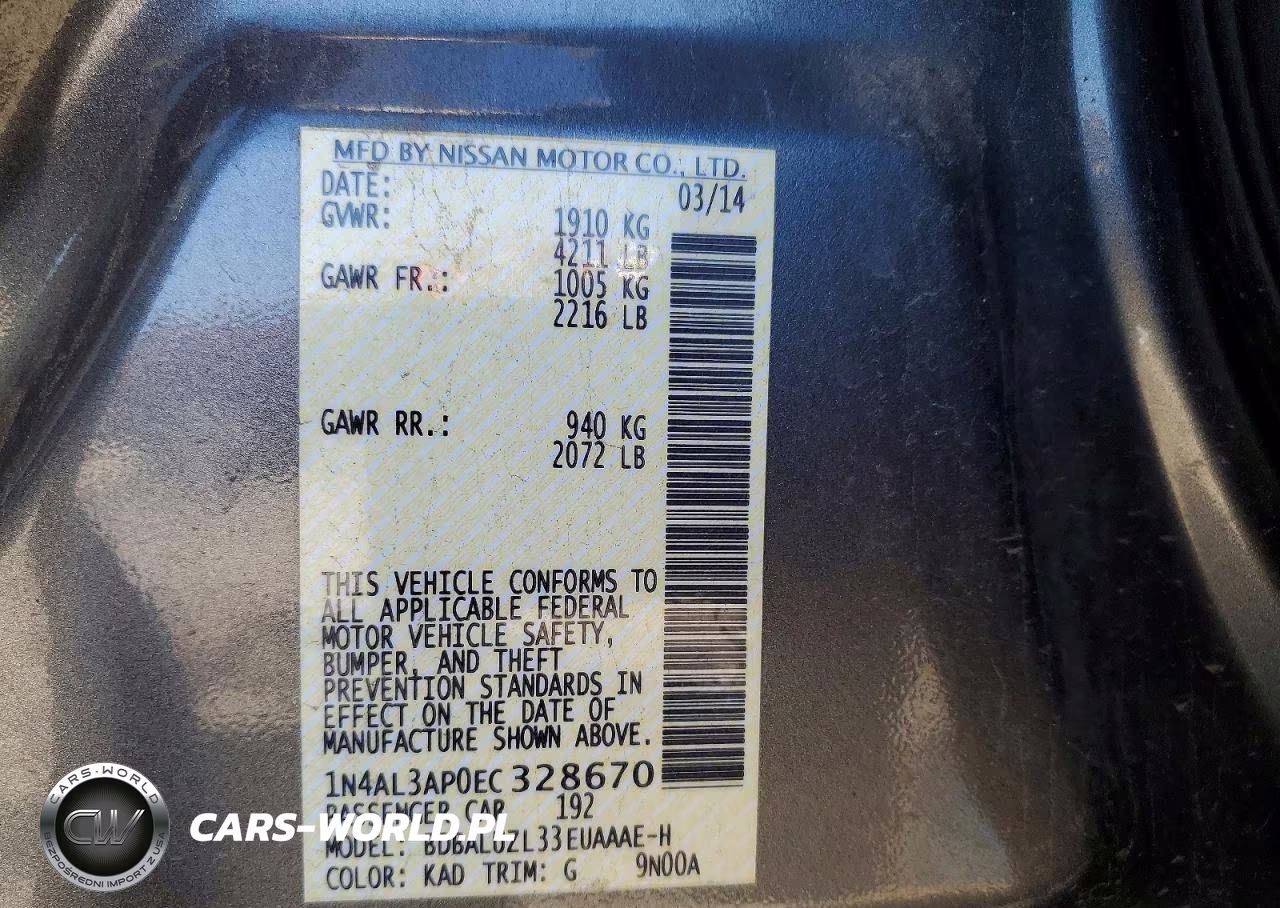 2014 Nissan Altima 2.5 Sv VIN:1N4AL3AP0EC328670 - 12