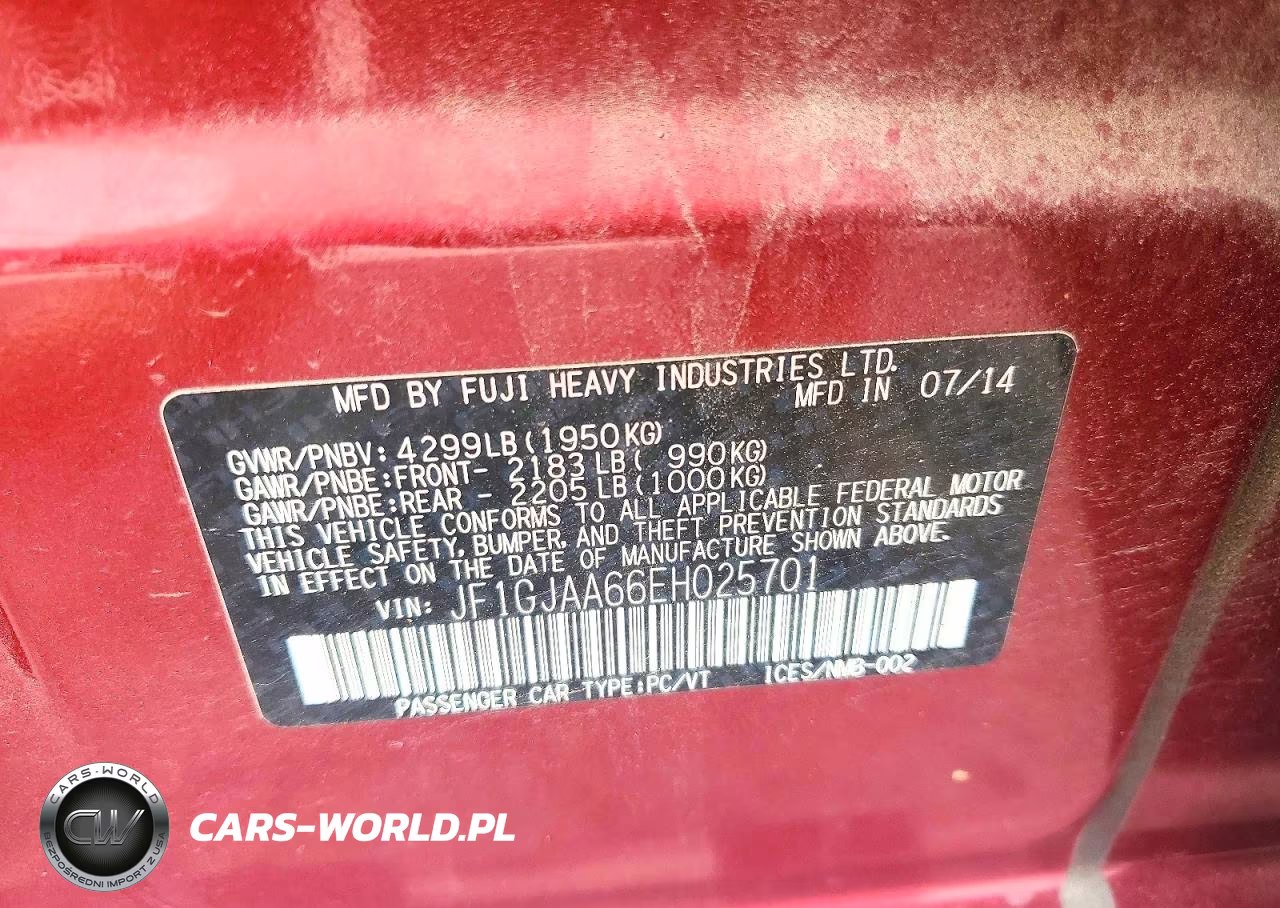 2014 Subaru Impreza VIN:JF1GJAA66EH025701 - 12