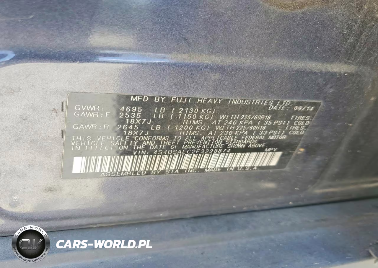 2015 Subaru Outback 2.5I Limited VIN:4S4BSALC2F3228874 - 13
