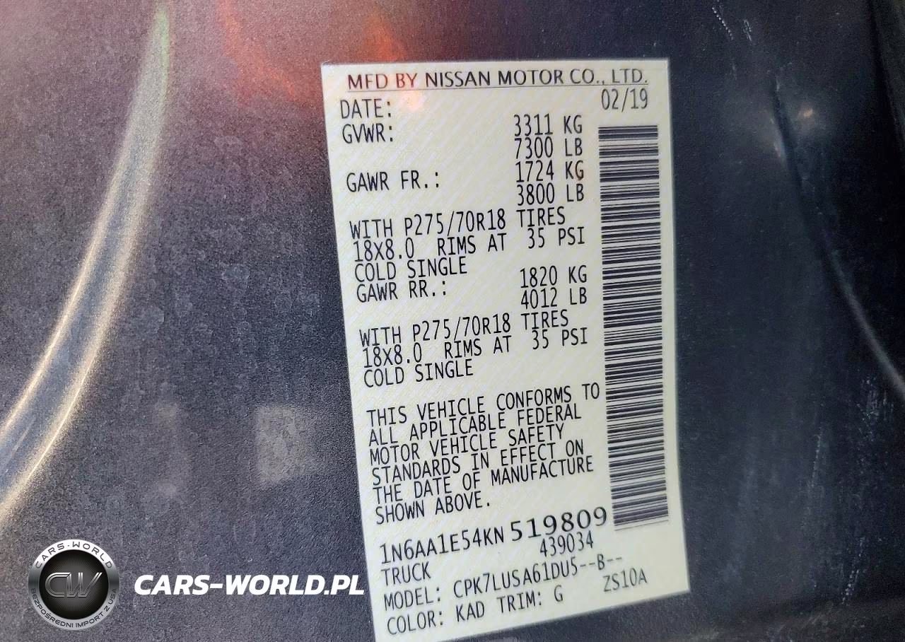 2019 Nissan Titan Pro-4X VIN:1N6AA1E54KN519809 - 12