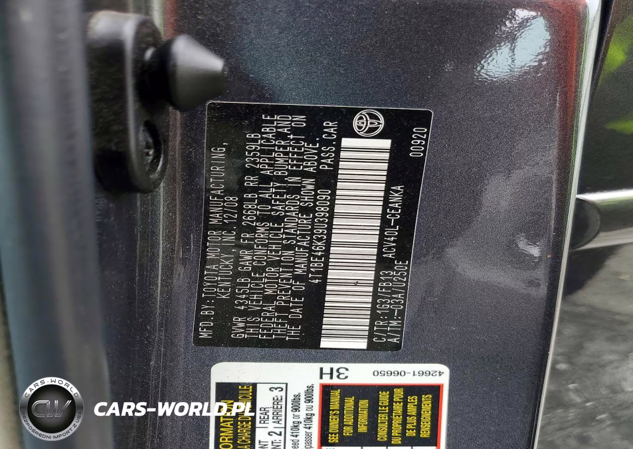 2009 Toyota Camry Le VIN:4T1BE46K39U398090 - 12