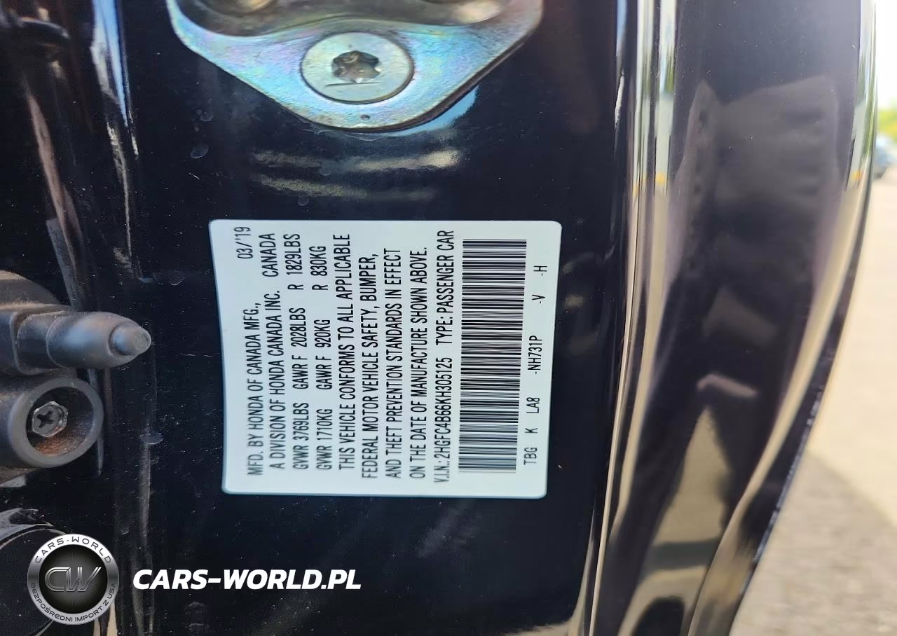 2019 Honda Civic Lx VIN:2HGFC4B66KH305125 - 12