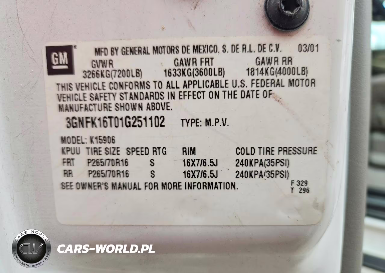 2001 Chevrolet Suburban K1500 VIN:3GNFK16T01G251102 - 13