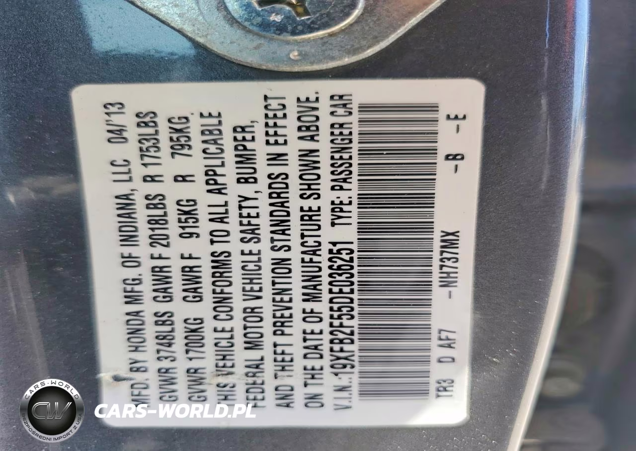 2013 Honda Civic Lx VIN:19XFB2F55DE036251 - 12