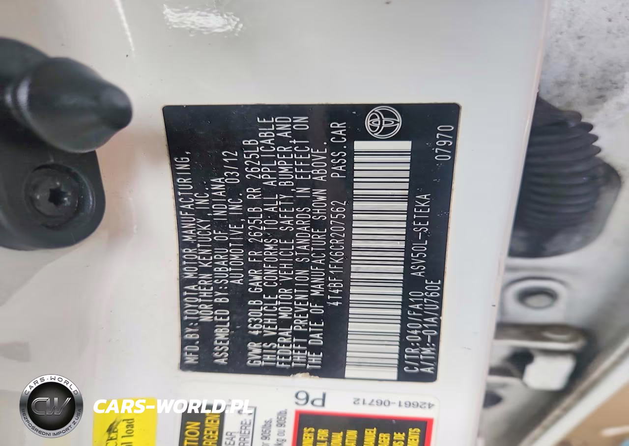 2012 Toyota Camry L VIN:4T4BF1FK6CR207562 - 13