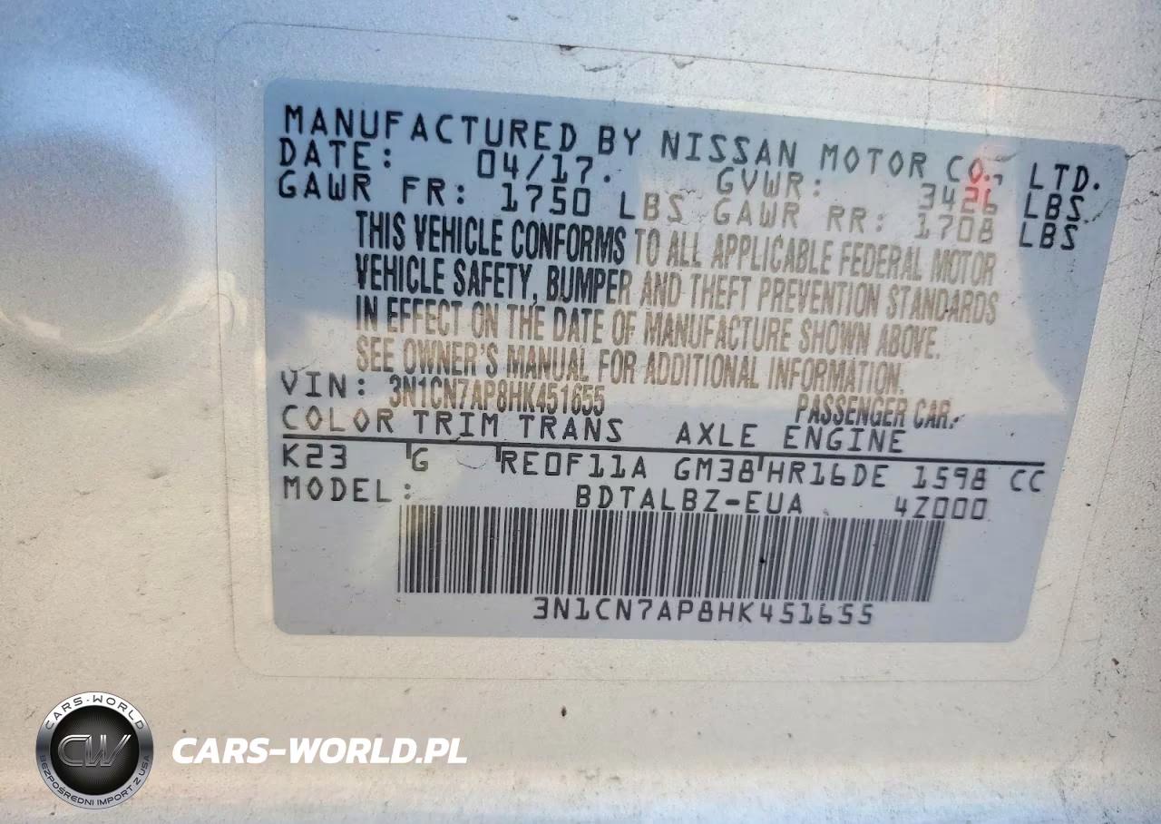 2017 Nissan Versa 1.6 Sv VIN:3N1CN7AP8HK451655 - 12