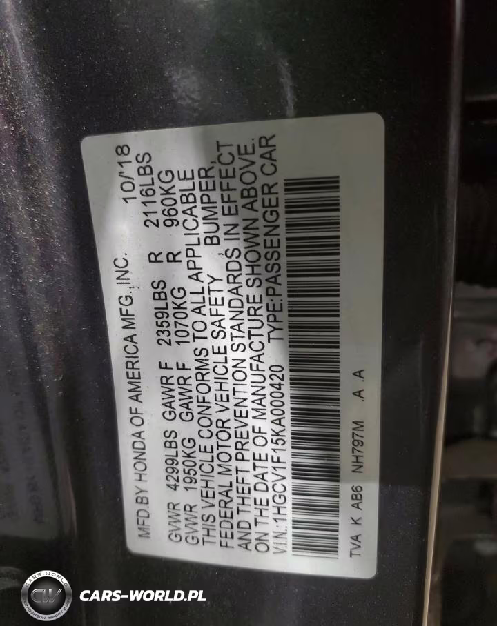 2019 Honda Accord Lx VIN:1HGCV1F15KA000420 - 12