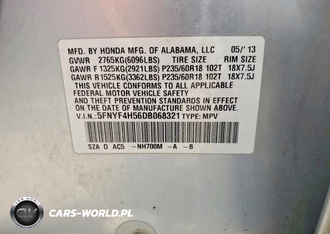 2013 Honda Pilot Exl VIN:5FNYF4H56DB068321 - 13