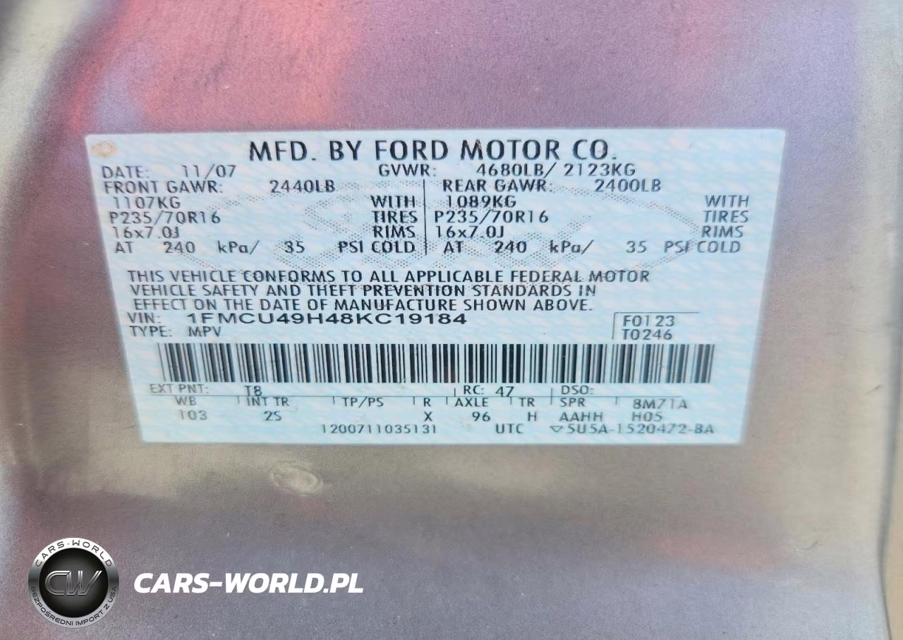 2008 Ford Escape Hev VIN:1FMCU49H48KC19184 - 13
