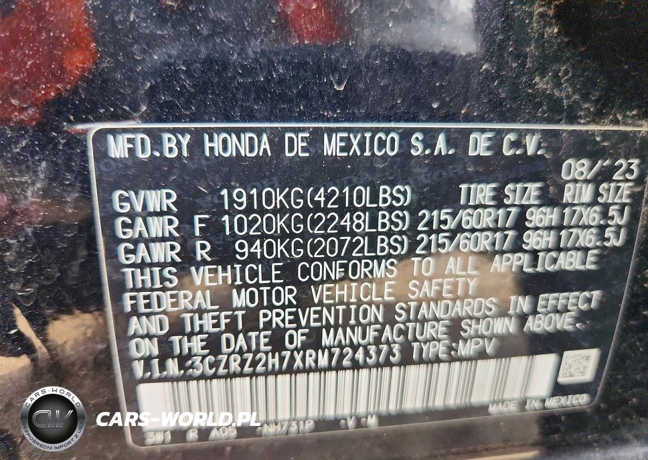 2024 Honda Hr-V Exl VIN:3CZRZ2H7XRM724373 - 12