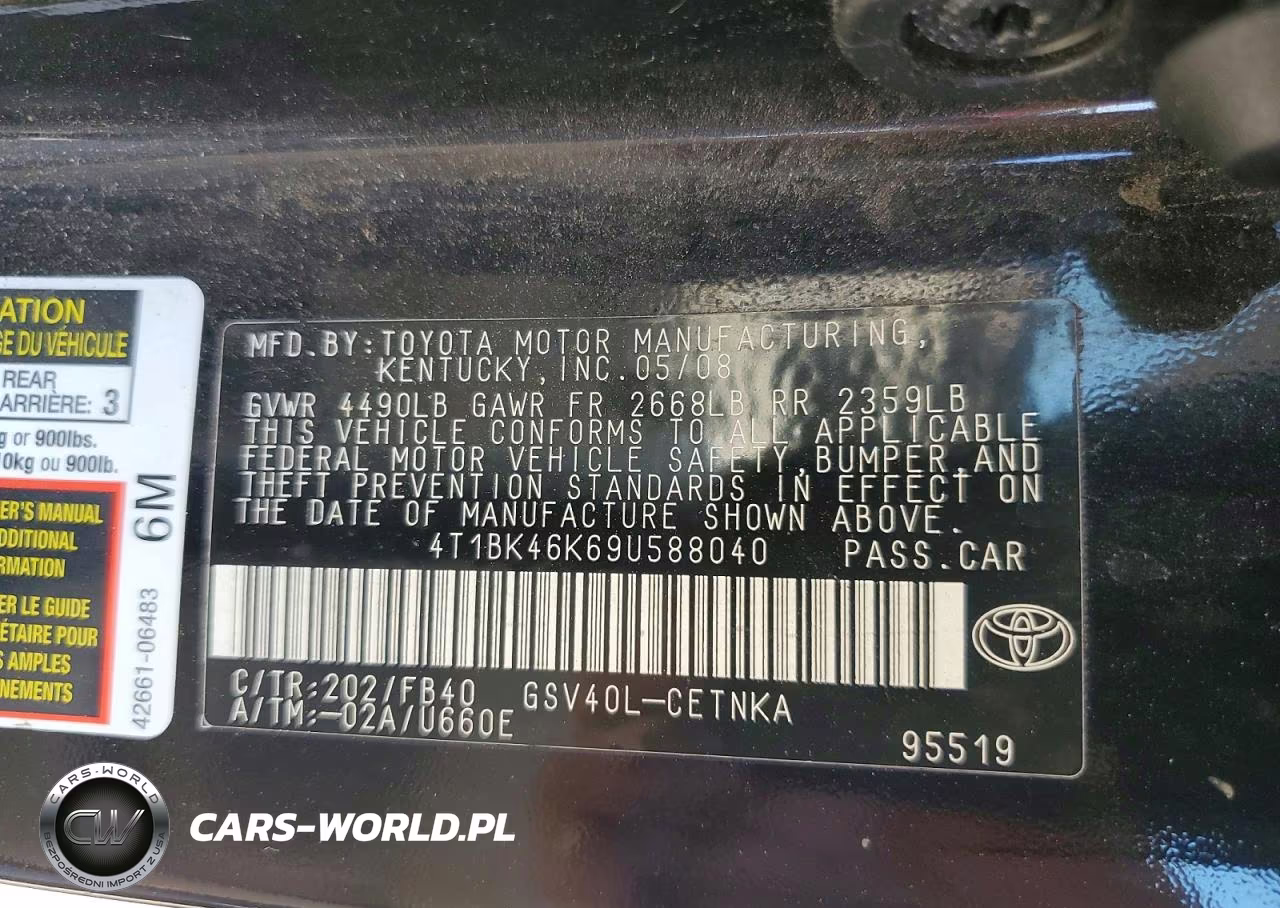 2009 Toyota Camry Le V6 VIN:4T1BK46K69U588040 - 12