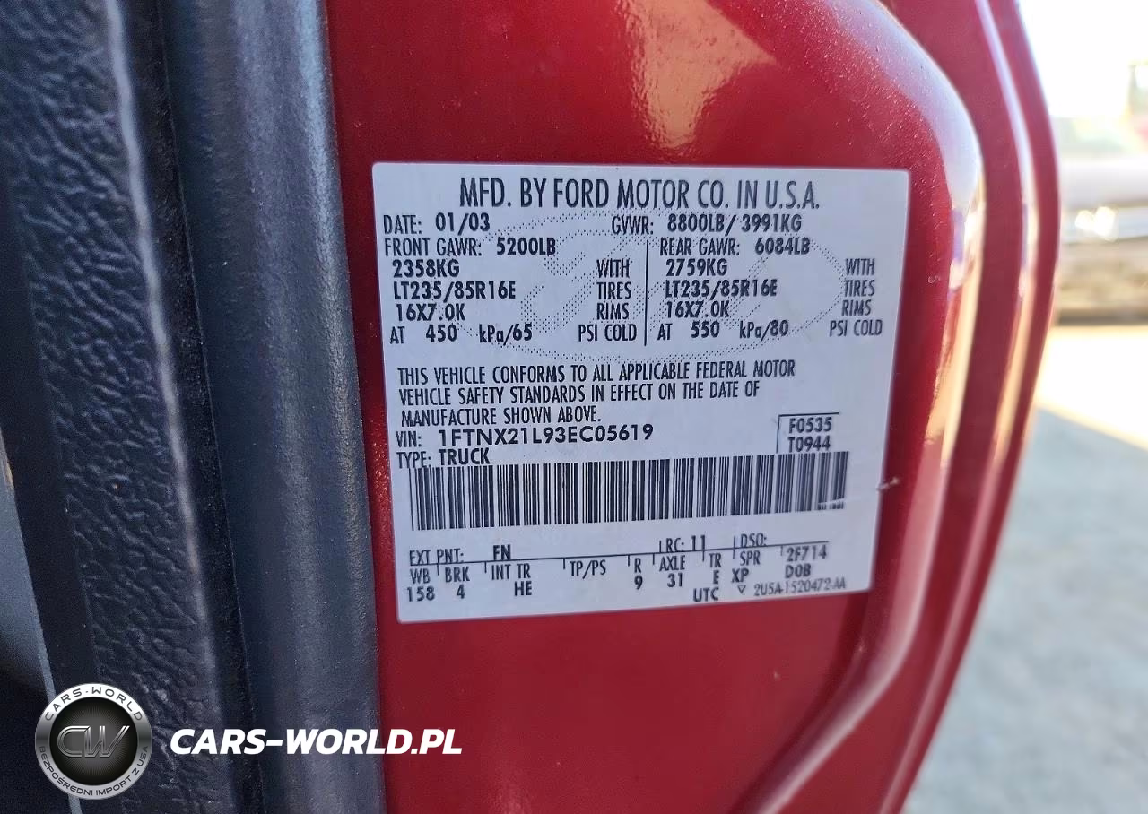 2003 Ford F-250 Super Duty VIN:1FTNX21L93EC05619 - 12