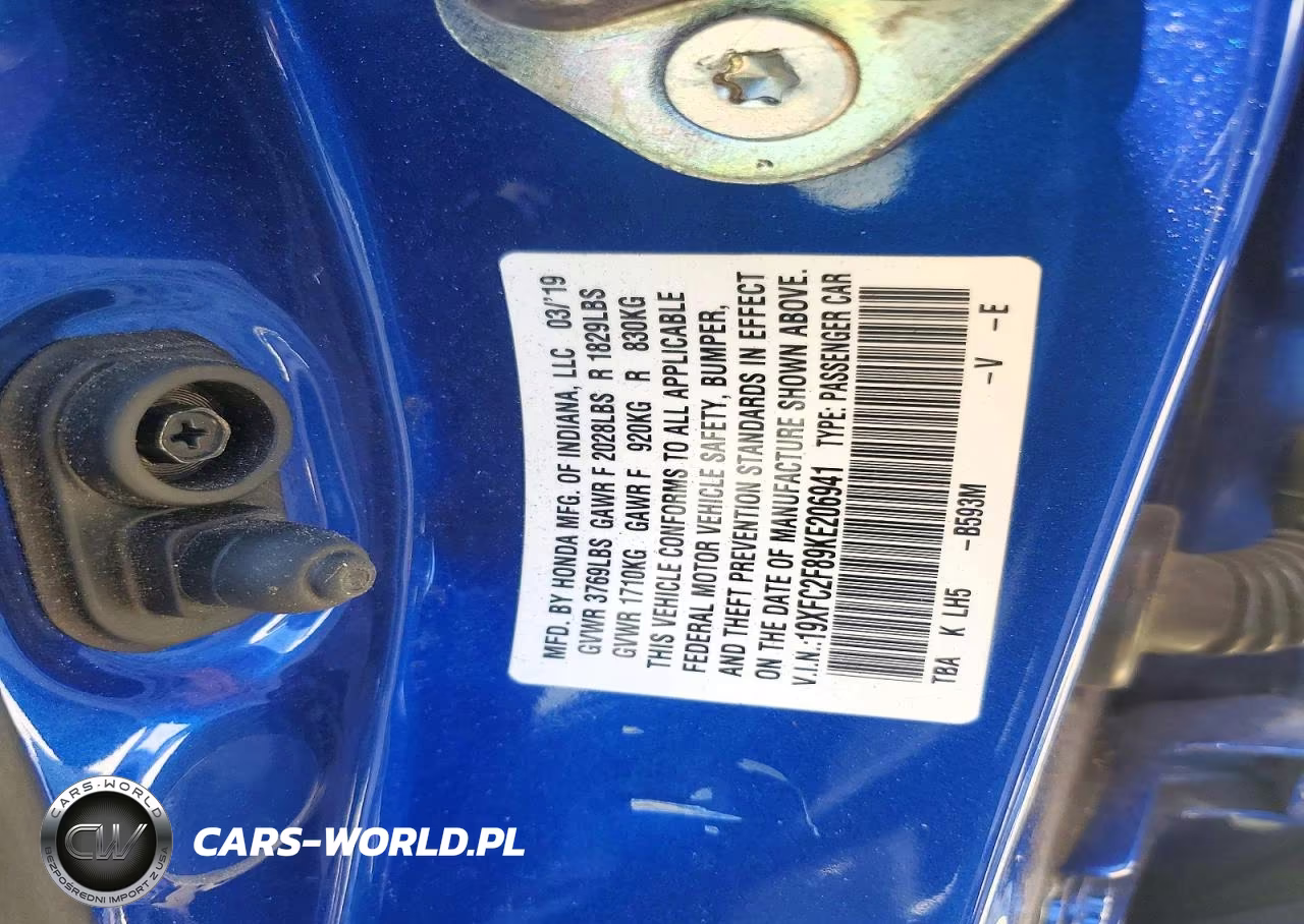 2019 Honda Civic Sport VIN:19XFC2F89KE206941 - 12