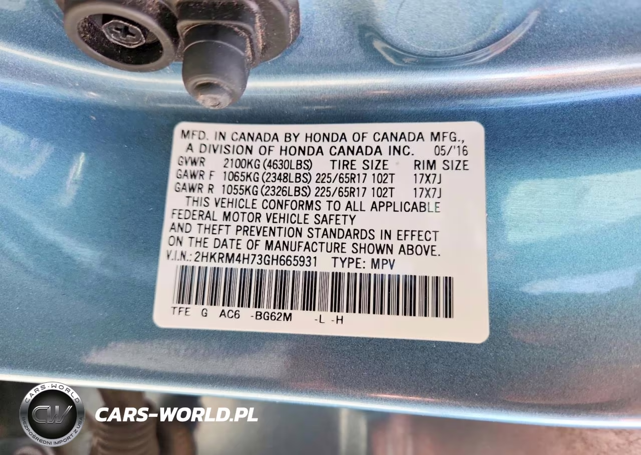 2016 Honda Cr-V Exl VIN:2HKRM4H73GH665931 - 13