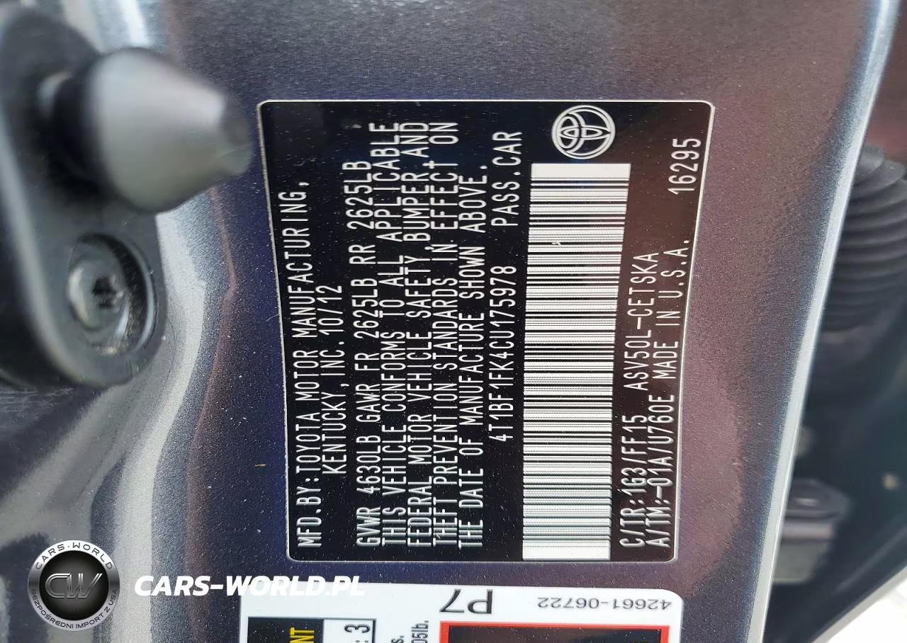 2012 Toyota Camry VIN:4T1BF1FK4CU175978 - 12