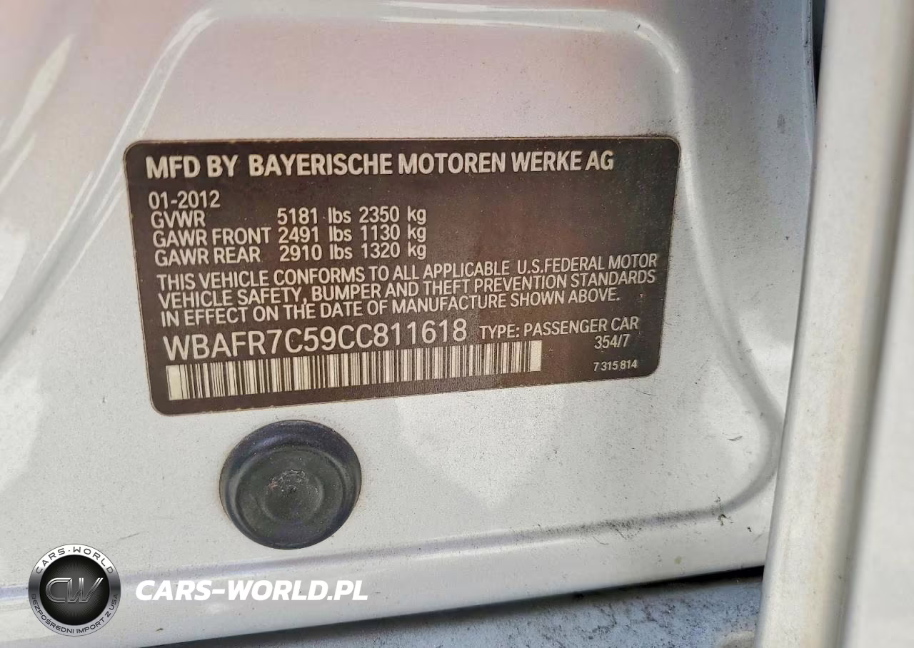 2012 BMW 535 I VIN:WBAFR7C59CC811618 - 12