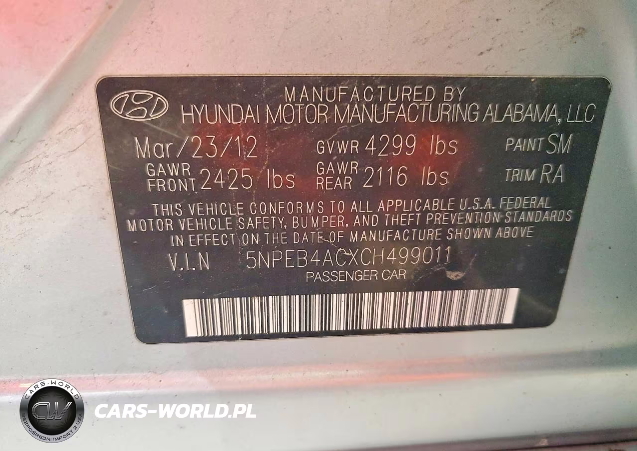 2012 Hyundai Sonata Gls VIN:5NPEB4ACXCH499011 - 12