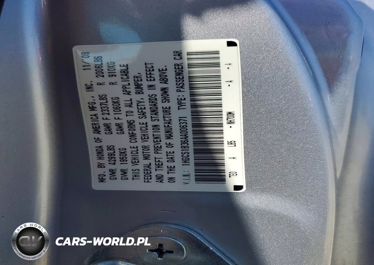 2010 Honda Accord Lx VIN:1HGCS1B36AA006371 - 12