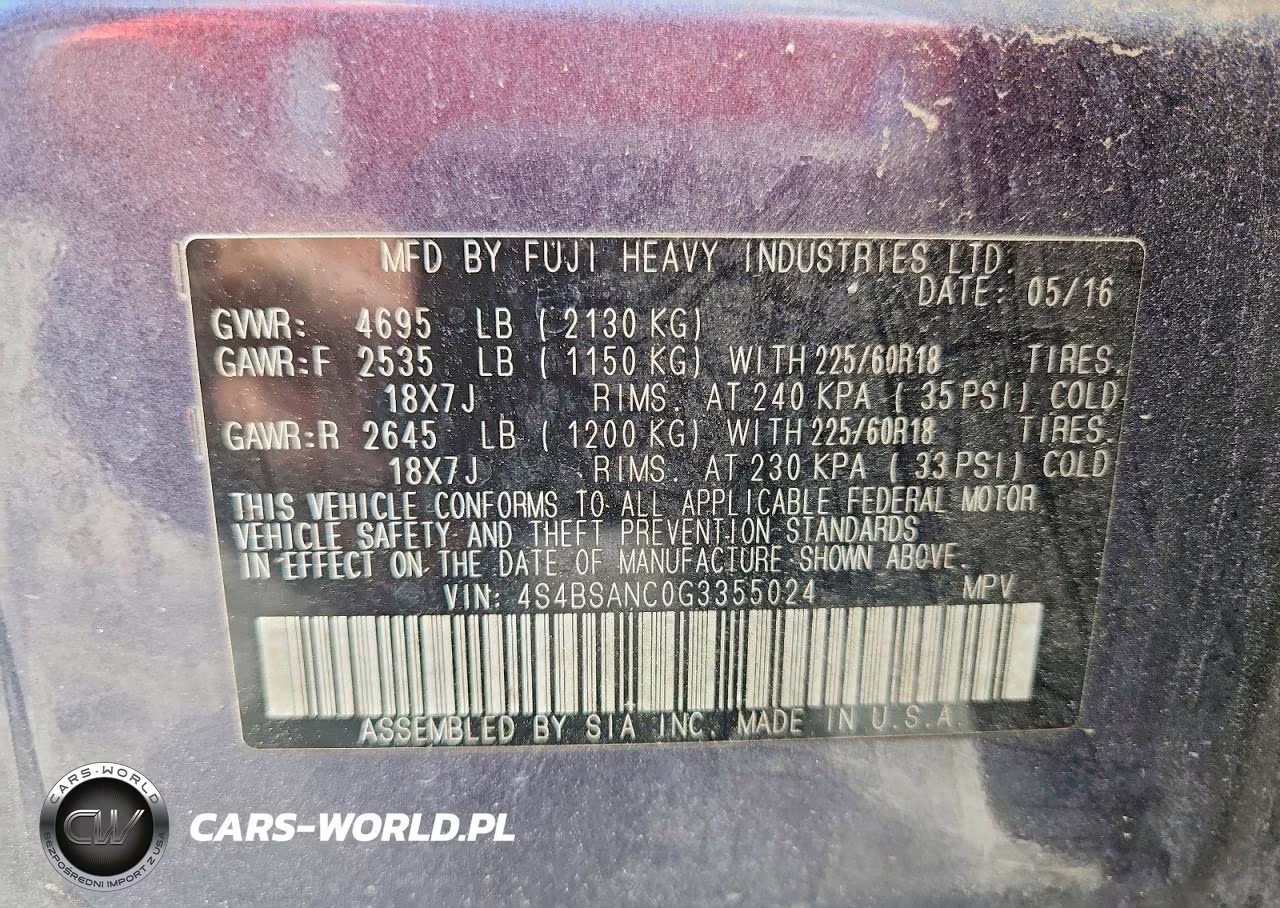 2016 Subaru Outback 2.5I Limited VIN:4S4BSANC0G3355024 - 12
