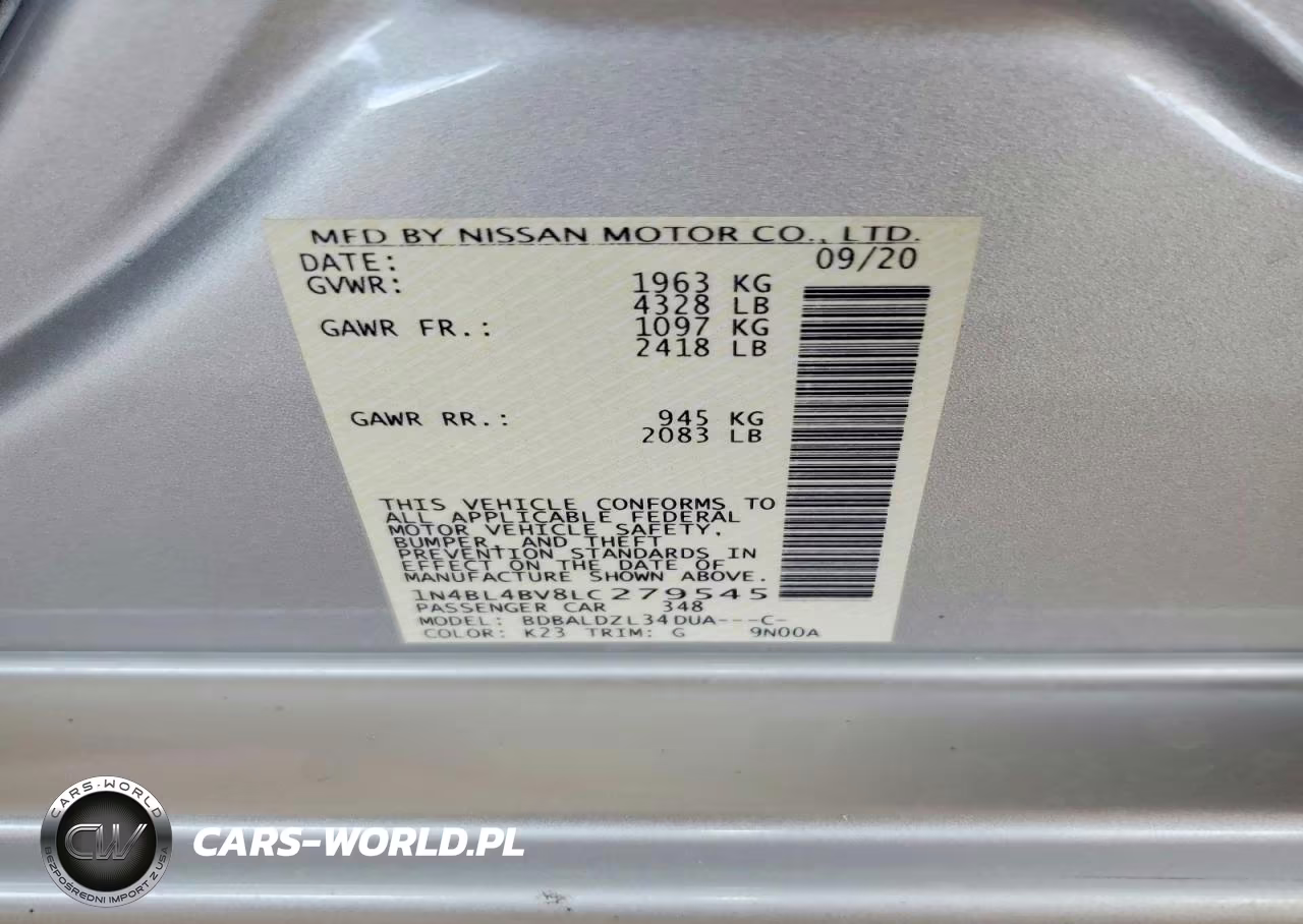 2020 Nissan Altima S VIN:1N4BL4BV8LC279545 - 12