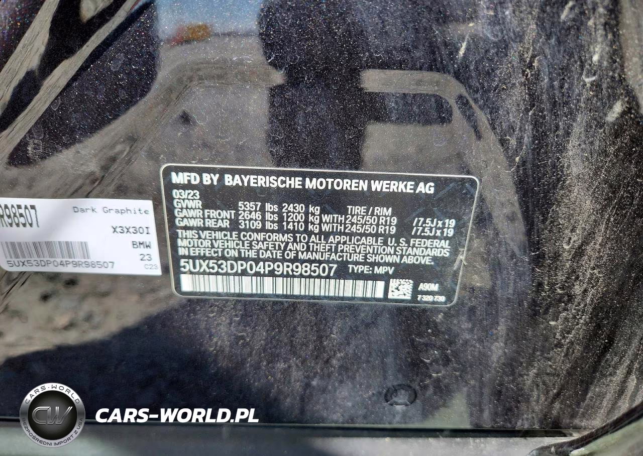 2023 BMW X3 xDrive30I VIN:5UX53DP04P9R98507 - 13