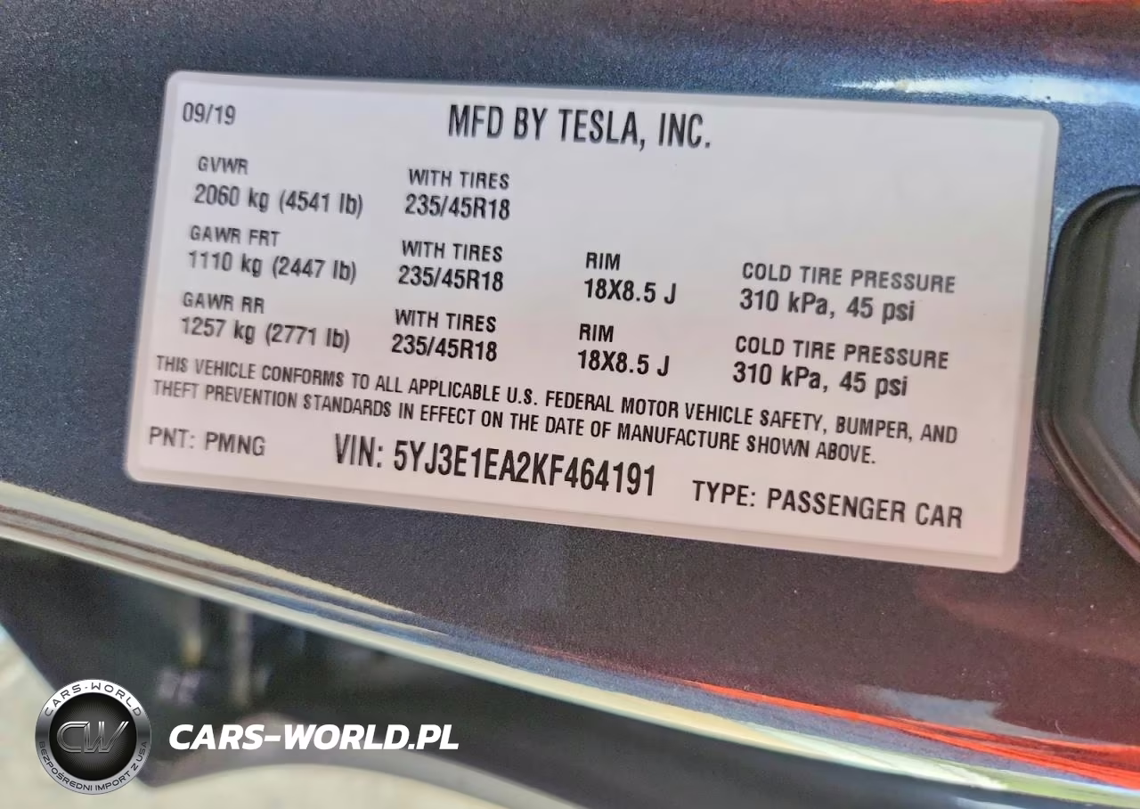 2019 Tesla Model 3 VIN:5YJ3E1EA2KF464191 - 12