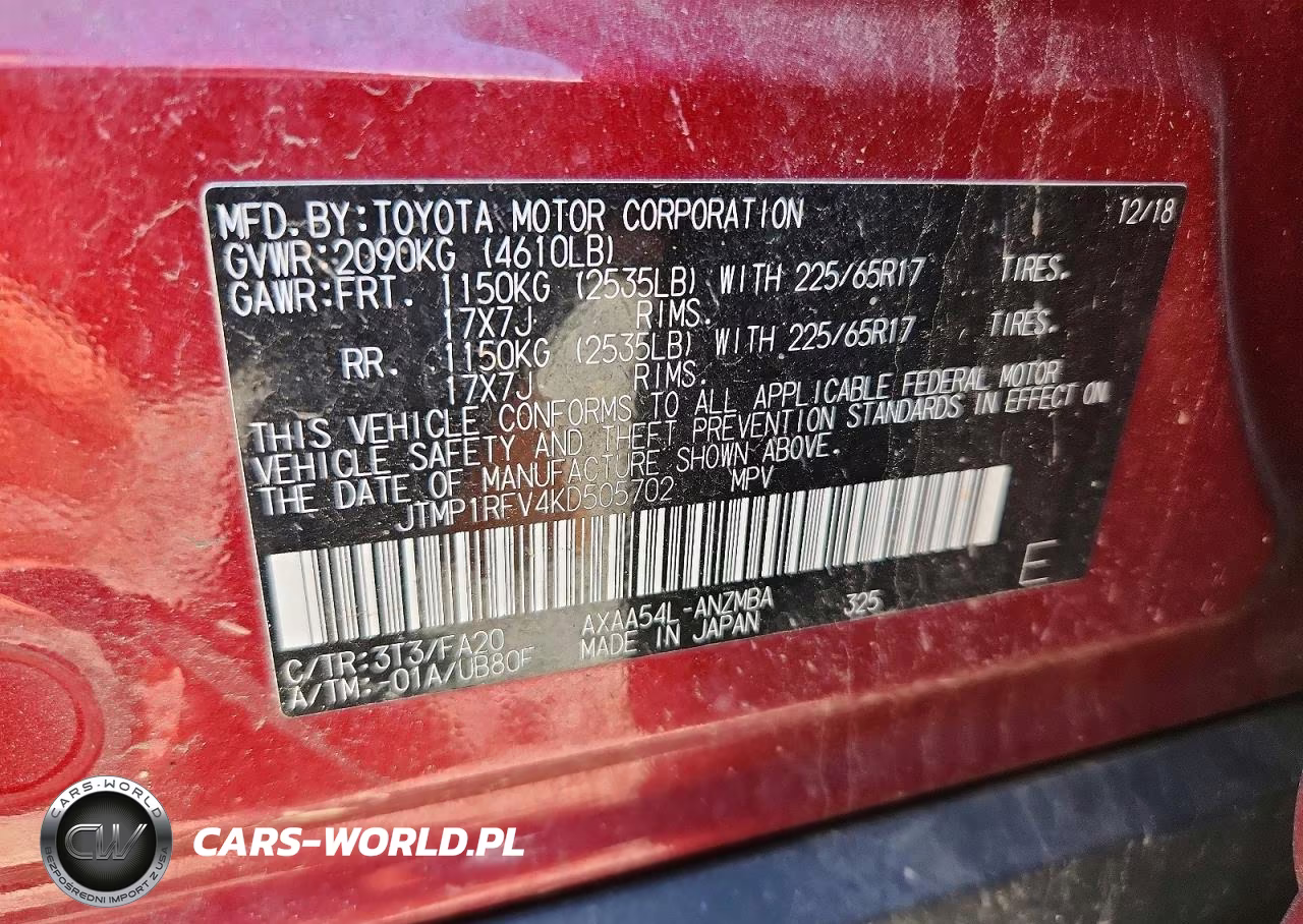2019 Toyota Rav4 Xle VIN:JTMP1RFV4KD505702 - 12