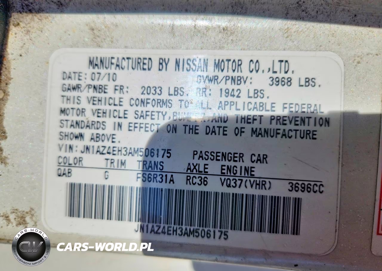2010 Nissan 370Z Base VIN:JN1AZ4EH3AM506175 - 12