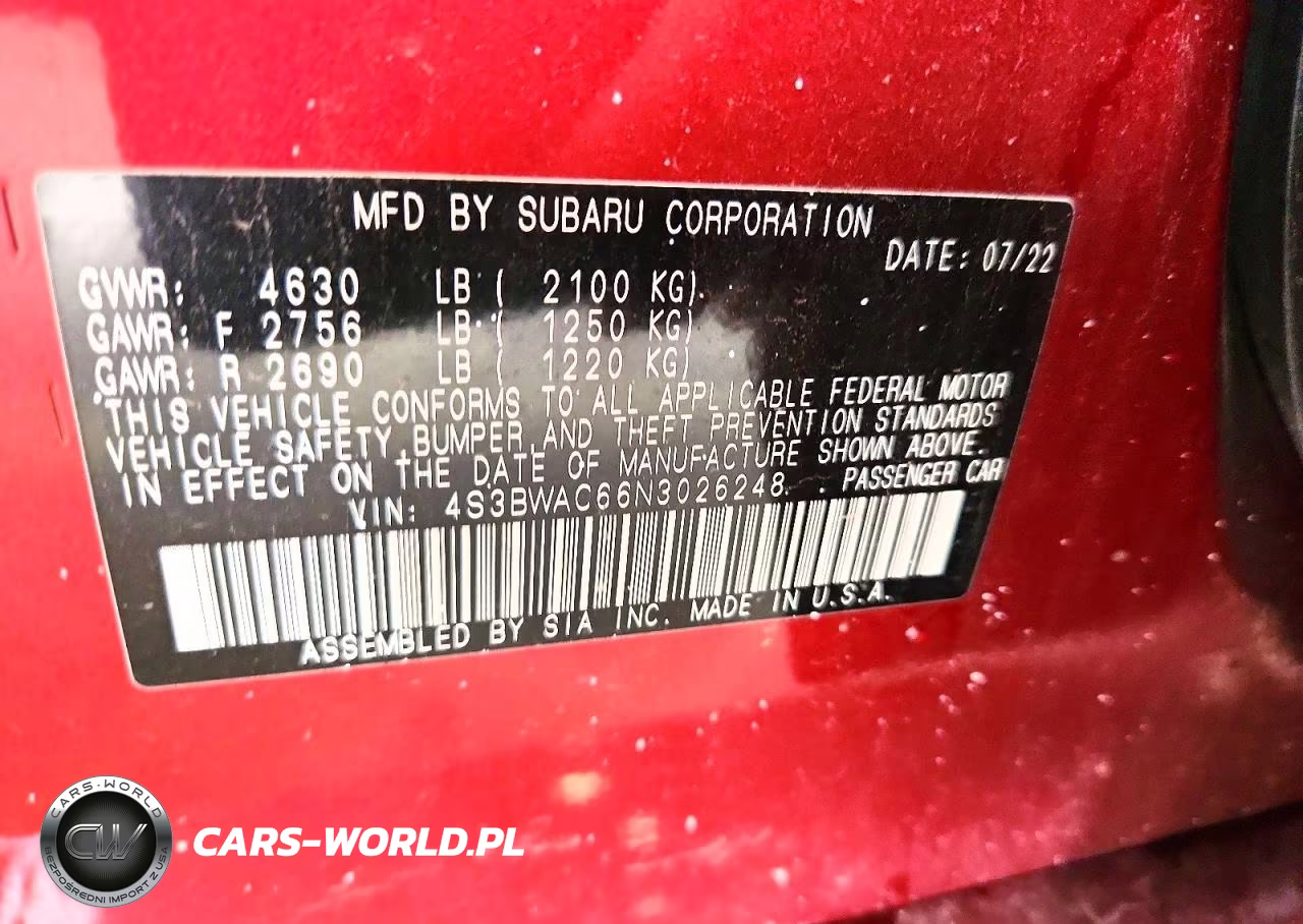2022 Subaru Legacy Premium VIN:4S3BWAC66N3026248 - 12
