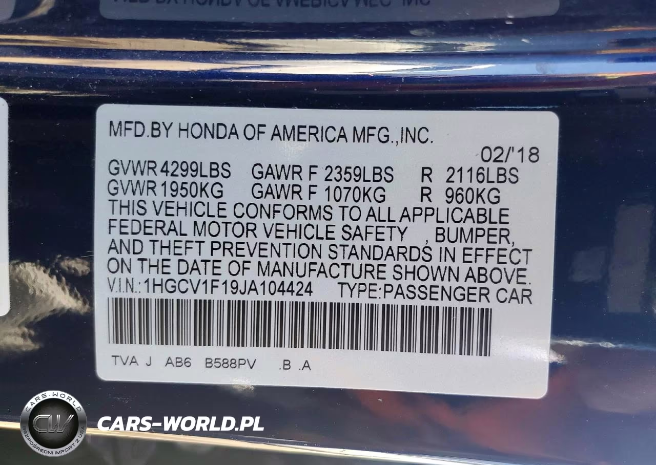2018 Honda Accord Lx VIN:1HGCV1F19JA104424 - 12