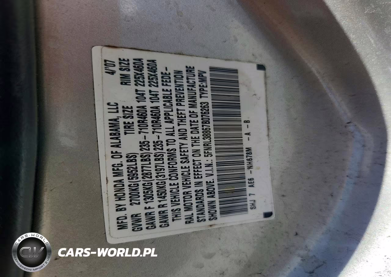 2007 Honda Odyssey Touring VIN:5FNRL38867B076263 - 12