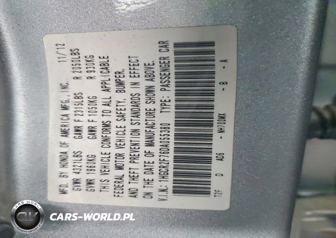 2013 Honda Accord Ex VIN:1HGCR2F76DA055380 - 12
