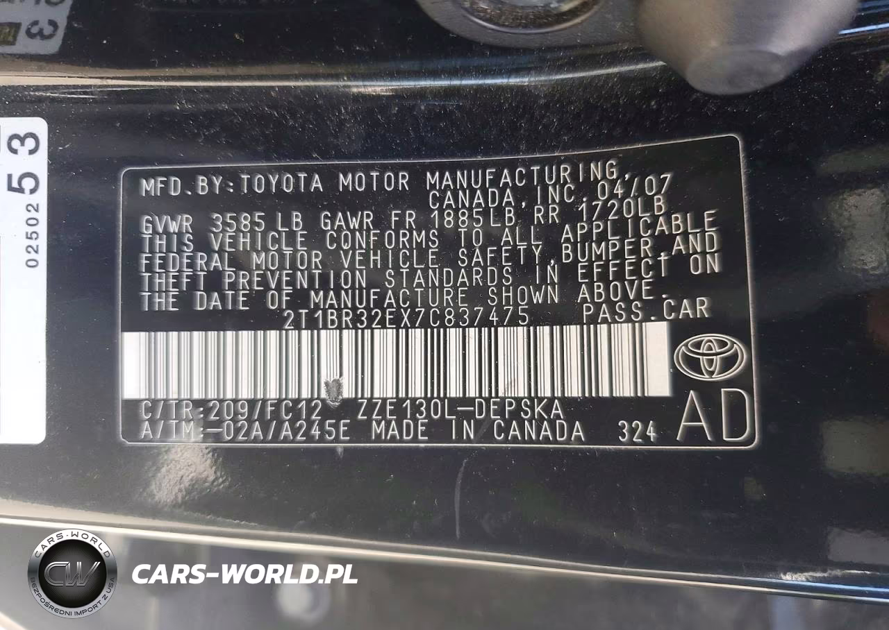 2007 Toyota Corolla S VIN:2T1BR32EX7C837475 - 12