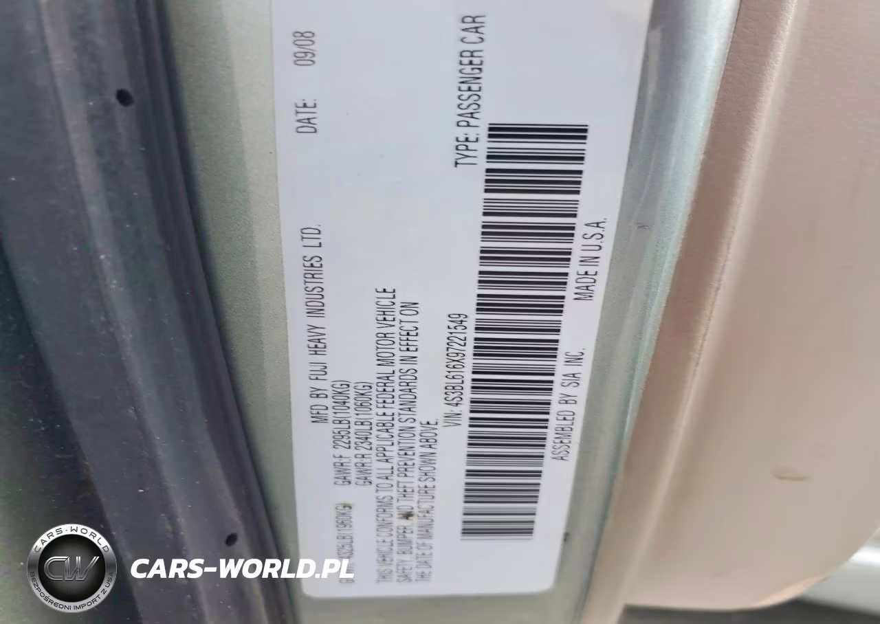 2009 Subaru Legacy 2.5I VIN:4S3BL616X97221549 - 12
