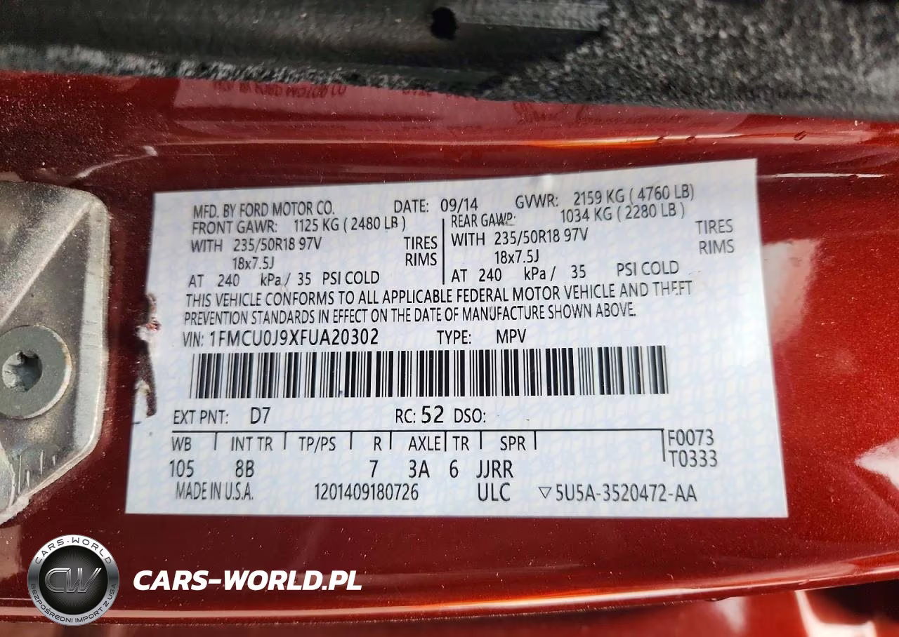 2015 Ford Escape Titanium VIN:1FMCU0J9XFUA20302 - 13