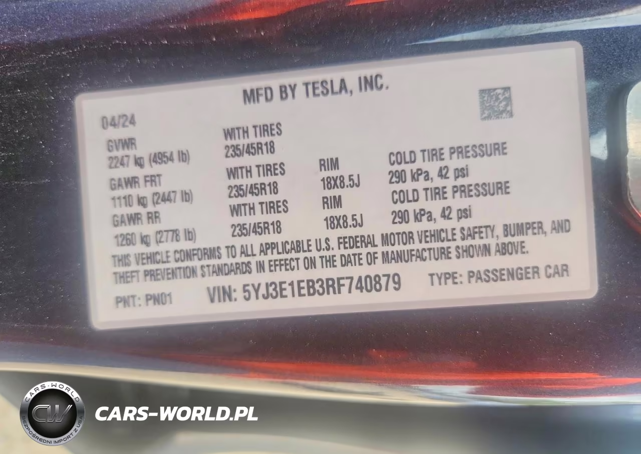 2024 Tesla Model 3 VIN:5YJ3E1EB3RF740879 - 13