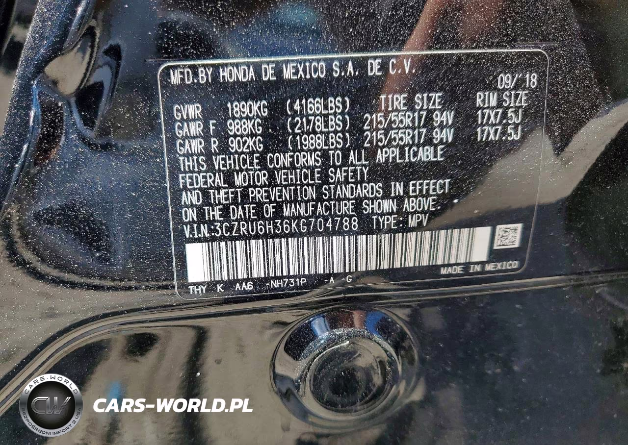 2019 Honda Hr-V Lx VIN:3CZRU6H36KG704788 - 14