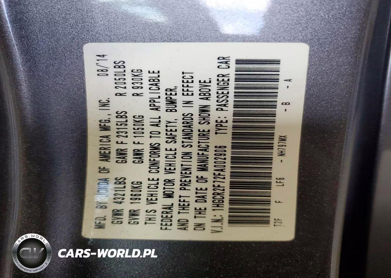 2015 Honda Accord Ex VIN:1HGCR2F72FA002906 - 13