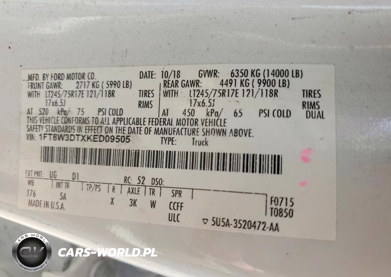 2019 Ford F350 Super Duty VIN:1FT8W3DTXKED09505 - 12