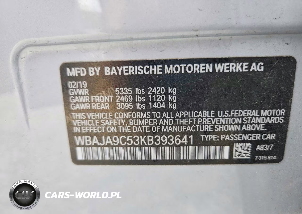 2019 BMW 530E VIN:WBAJA9C53KB393641 - 12