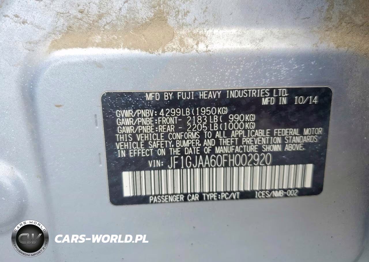 2015 Subaru Impreza VIN:JF1GJAA60FH002920 - 12
