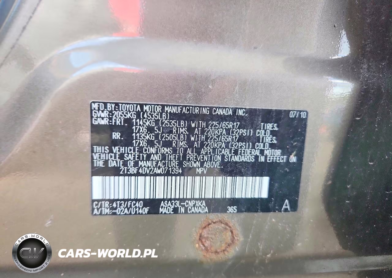 2010 Toyota Rav4 Base VIN:2T3BF4DV2AW071394 - 13